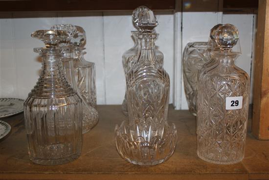 7 cut glass decanters, vases etc.